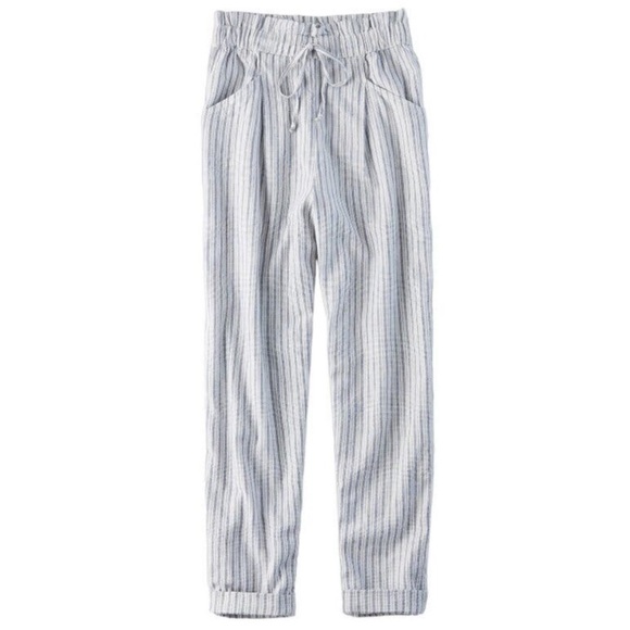 AMERICAN EAGLE | Womens Blue Striped Linen Blend Drawstring Pull On Pants size L - Picture 2 of 15